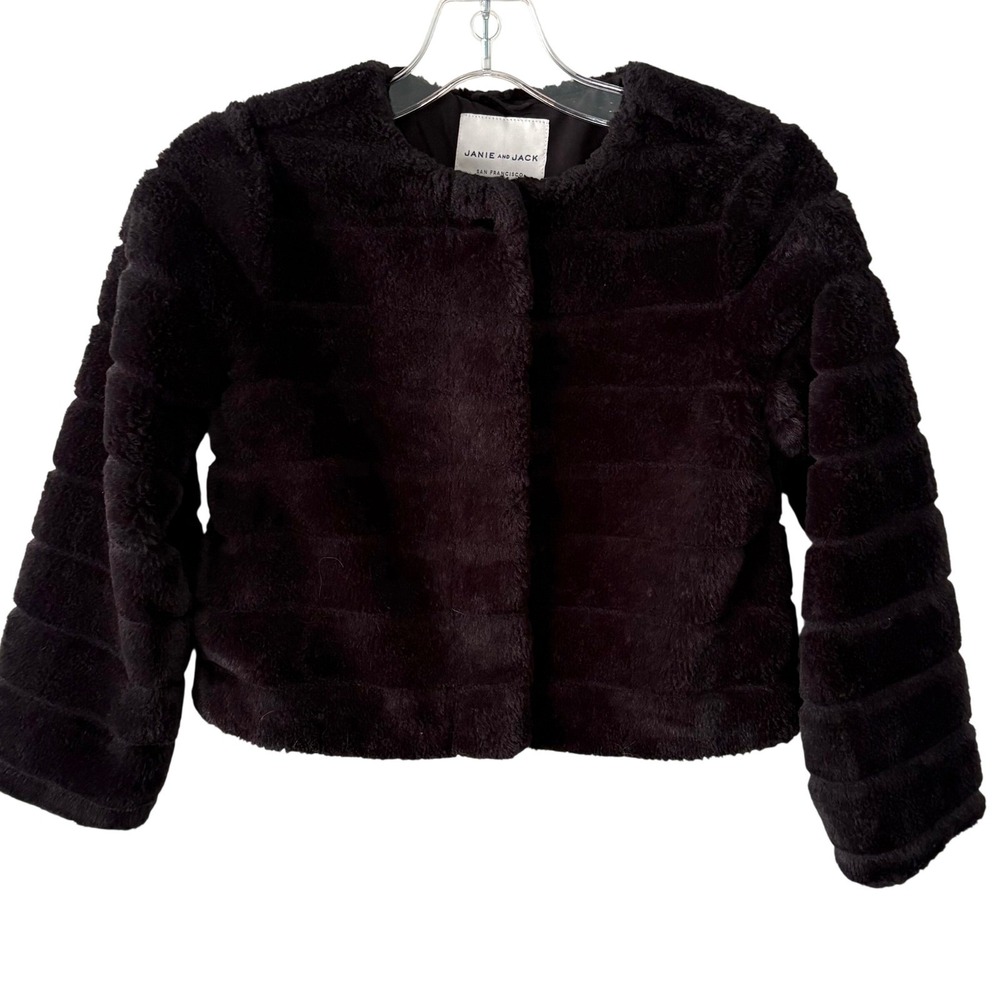 Janie‎ and Jack Girl's Black Faux Fur Jacket in Size 7 to 8